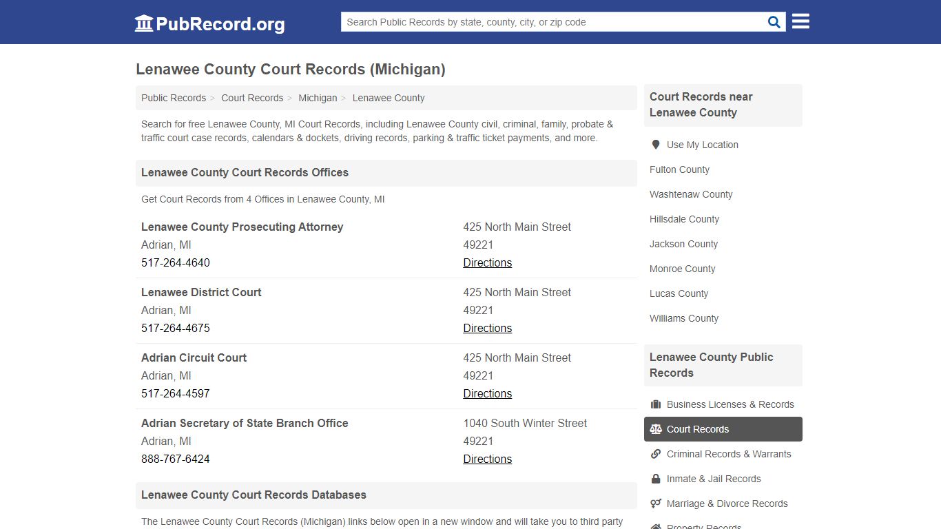 Free Lenawee County Court Records (Michigan Court Records)