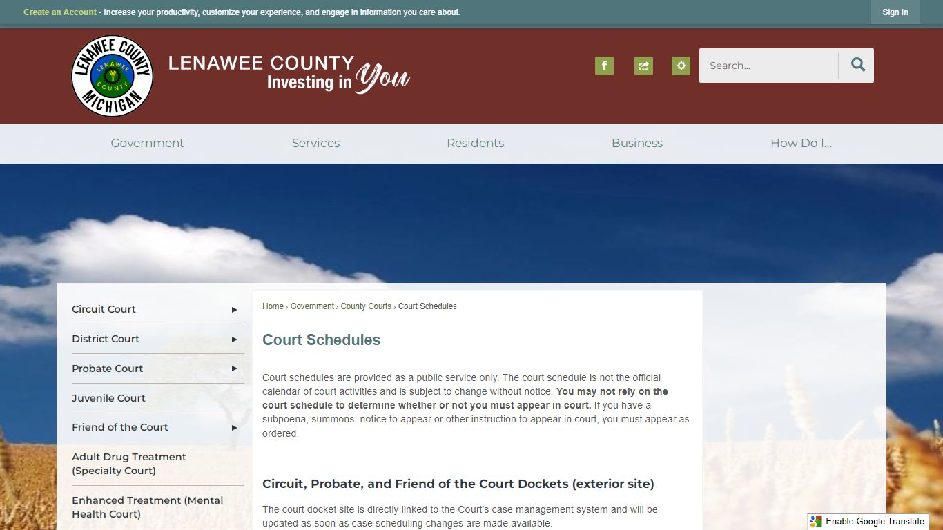 Court Schedules | Lenawee County, MI